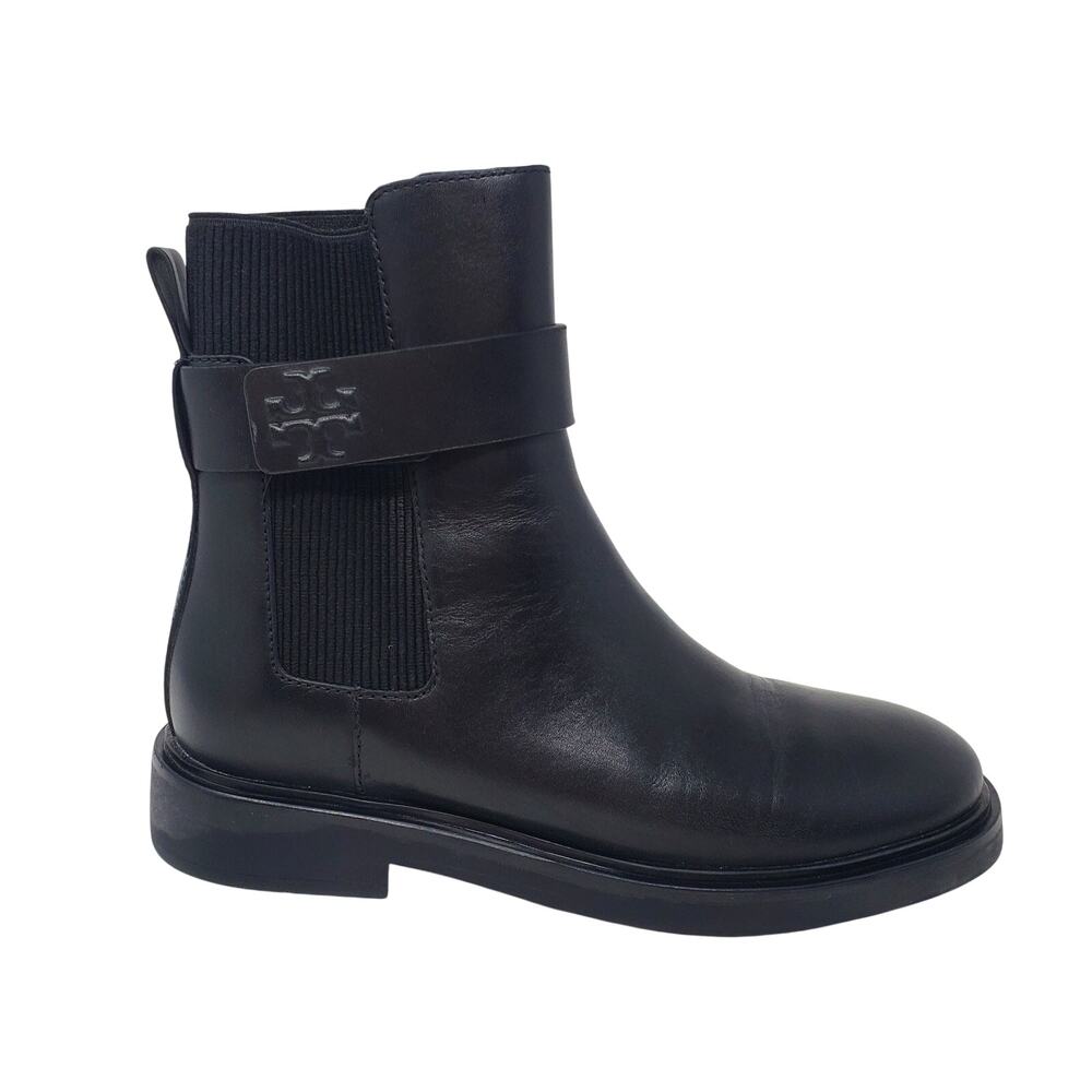 Tory Burch Double T Chelsea Boot 35MM Vachetta Leather Perfect Black Size 7 M
